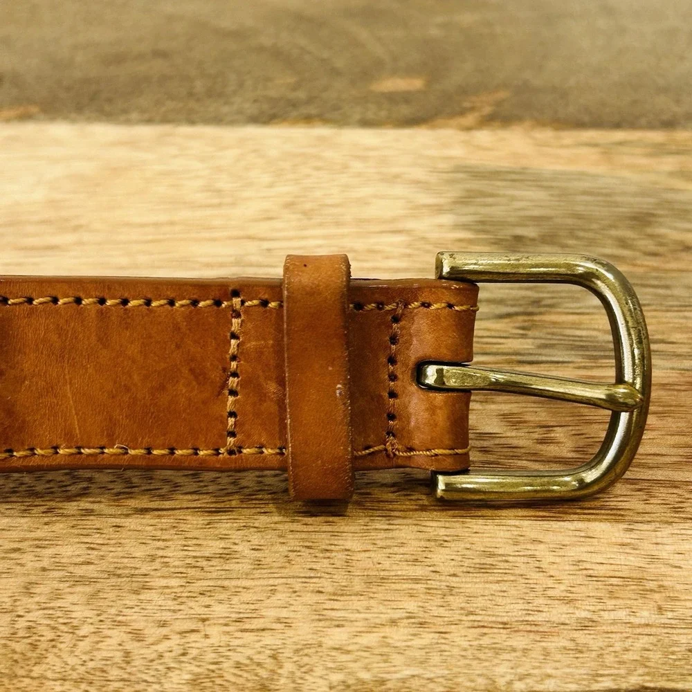 Brooks Brothers 346 Brown Leather Green Webbed Braided Belt Men's Size 36
